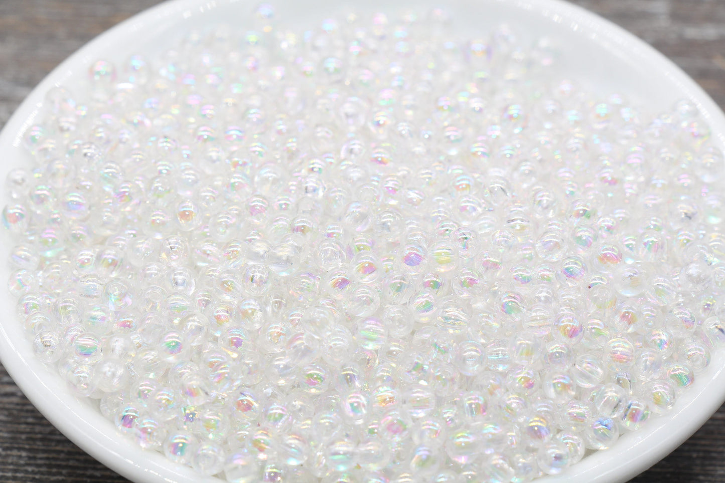 4mm Clear AB Round Beads, Iridescent Acrylic Gumball Beads, Transparent Round Spacer Beads, Bubblegum Beads, Plastic Round Bead #902