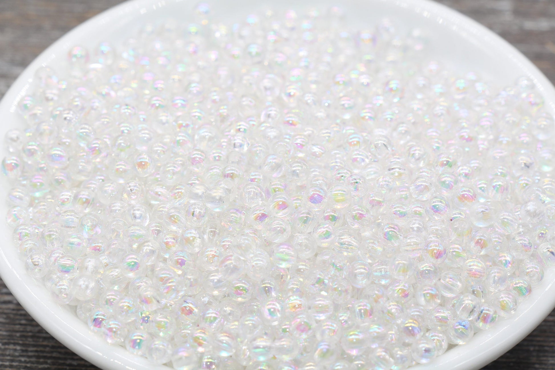 4mm Clear AB Round Beads, Iridescent Acrylic Gumball Beads, Transparent Round Spacer Beads, Bubblegum Beads, Plastic Round Bead #902