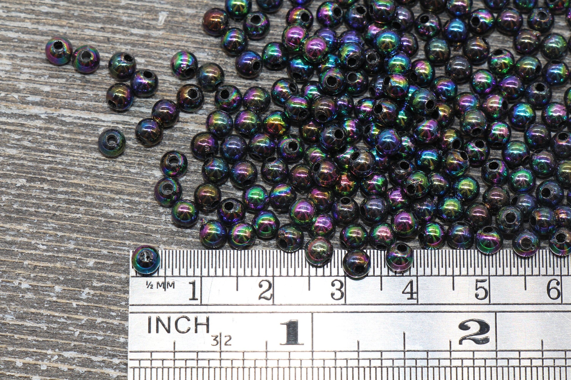 4mm Black AB Round Beads, Iridescent Acrylic Gumball Beads, Transparent Round Spacer Beads, Bubblegum Beads, Plastic Round Bead #903