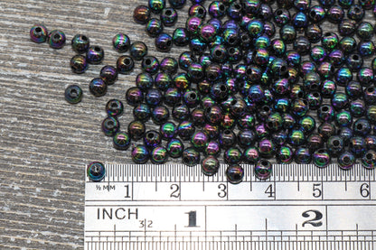 4mm Black AB Round Beads, Iridescent Acrylic Gumball Beads, Transparent Round Spacer Beads, Bubblegum Beads, Plastic Round Bead #903