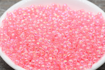 4mm Pink AB Round Beads, Iridescent Acrylic Gumball Beads, Transparent Round Spacer Beads, Bubblegum Beads, Plastic Round Bead #904