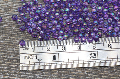 4mm Purple AB Round Beads, Iridescent Acrylic Gumball Beads, Transparent Round Spacer Beads, Bubblegum Beads, Plastic Round Bead #907