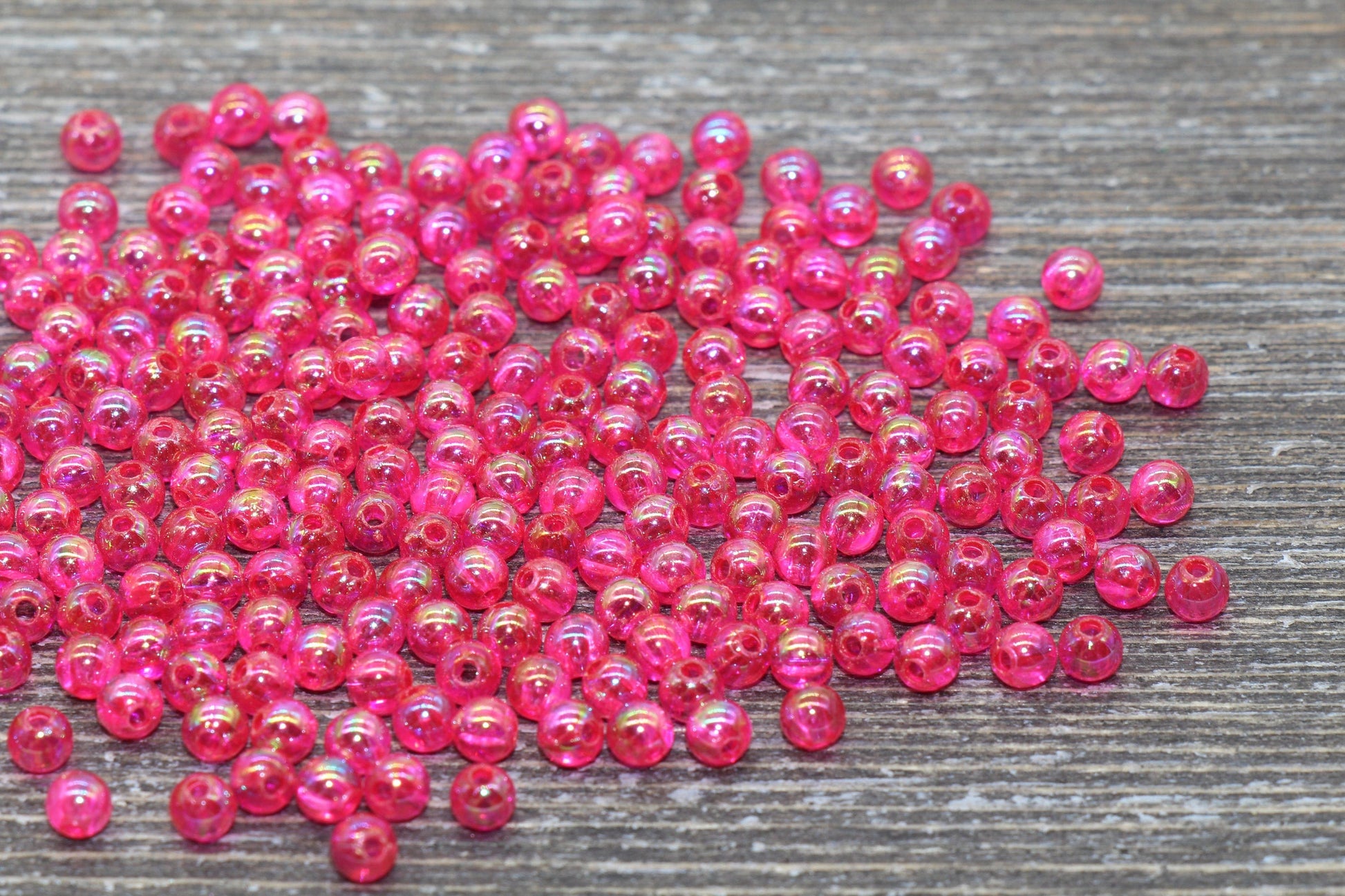 4mm Fuchsia AB Round Beads, Iridescent Acrylic Gumball Beads, Transparent Round Spacer Beads, Bubblegum Beads, Plastic Round Bead #908