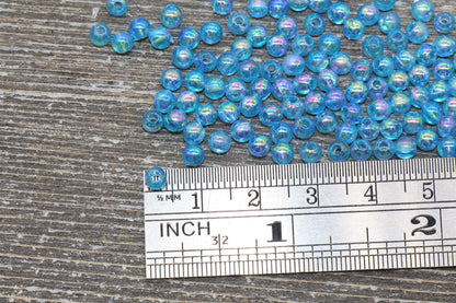 4mm Blue AB Round Beads, Iridescent Acrylic Gumball Beads, Transparent Round Spacer Beads, Bubblegum Beads, Plastic Round Bead #910