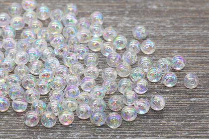 6mm Clear AB Round Beads, Iridescent Acrylic Gumball Beads, Transparent Round Spacer Beads, Bubblegum Beads, Plastic Round Bead #911