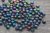 6mm Black AB Round Beads, Iridescent Acrylic Gumball Beads, Transparent Round Spacer Beads, Bubblegum Beads, Plastic Round Bead #915