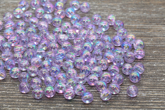 6mm Light Purple AB Round Beads, Iridescent Acrylic Gumball Beads, Transparent Round Spacer Beads, Bubblegum Beads, Plastic Round Bead #918