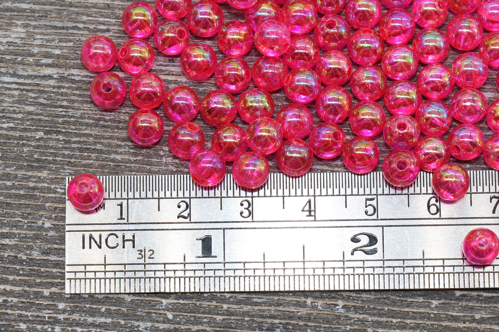 6mm Fuchsia AB Round Beads, Iridescent Acrylic Gumball Beads, Transparent Round Spacer Beads, Bubblegum Beads, Plastic Round Bead #919