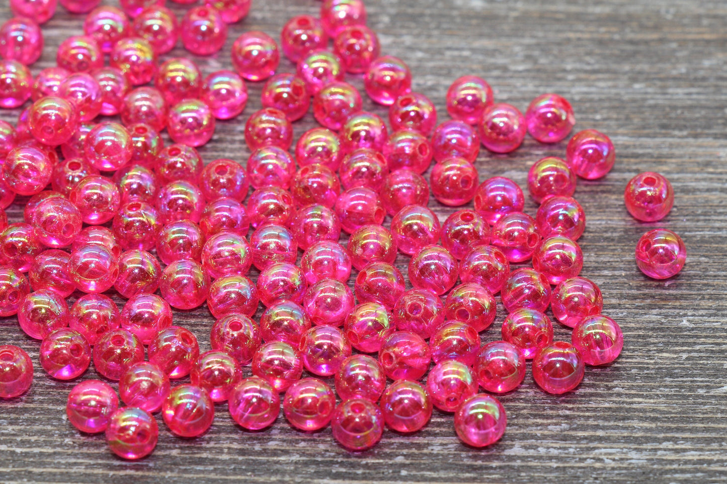 6mm Fuchsia AB Round Beads, Iridescent Acrylic Gumball Beads, Transparent Round Spacer Beads, Bubblegum Beads, Plastic Round Bead #919