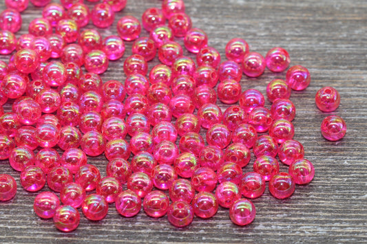 6mm Fuchsia AB Round Beads, Iridescent Acrylic Gumball Beads, Transparent Round Spacer Beads, Bubblegum Beads, Plastic Round Bead #919