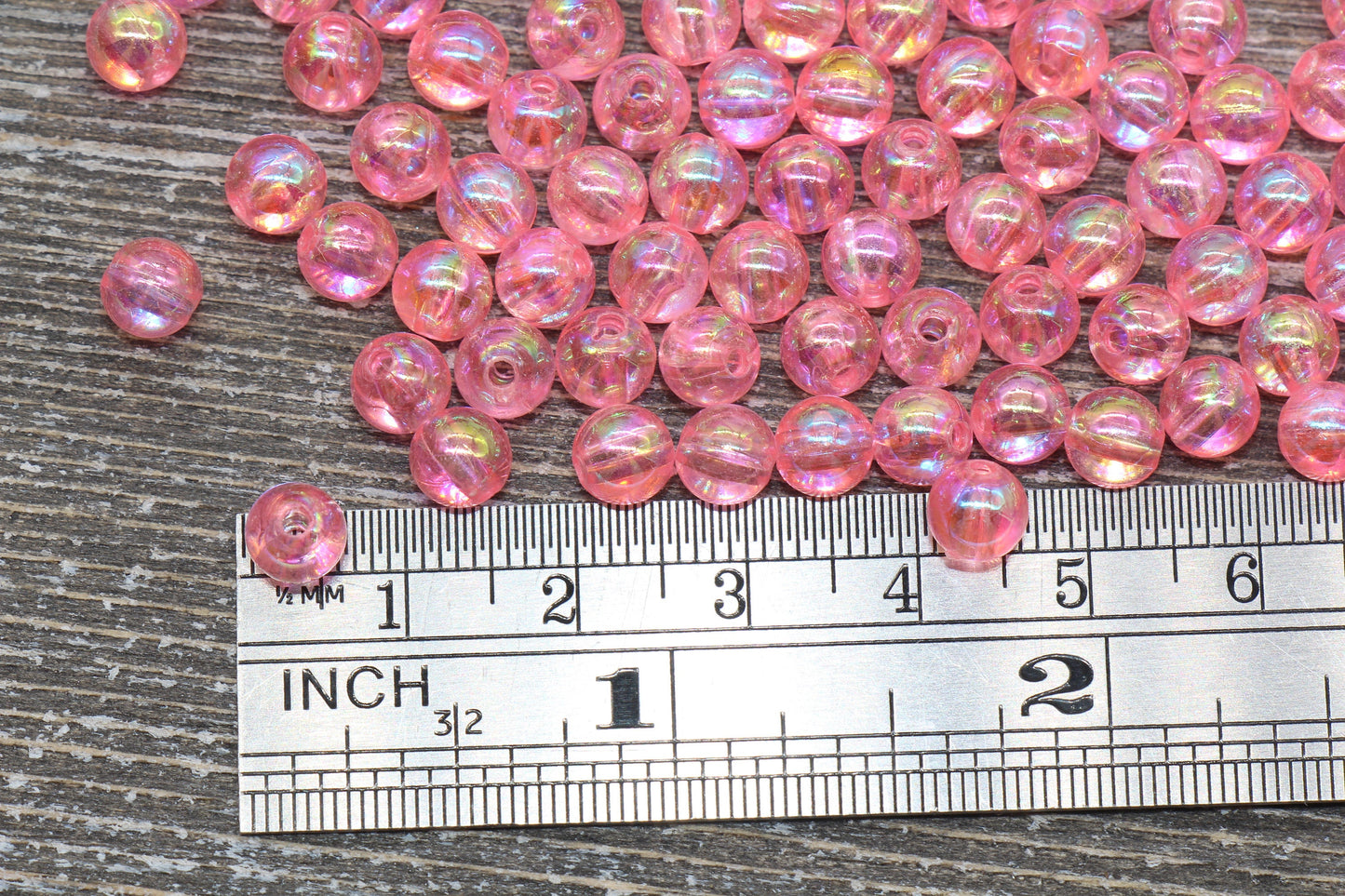 6mm Pink AB Round Beads, Iridescent Acrylic Gumball Beads, Transparent Round Spacer Beads, Bubblegum Beads, Plastic Round Bead #921