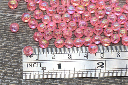 6mm Pink AB Round Beads, Iridescent Acrylic Gumball Beads, Transparent Round Spacer Beads, Bubblegum Beads, Plastic Round Bead #921