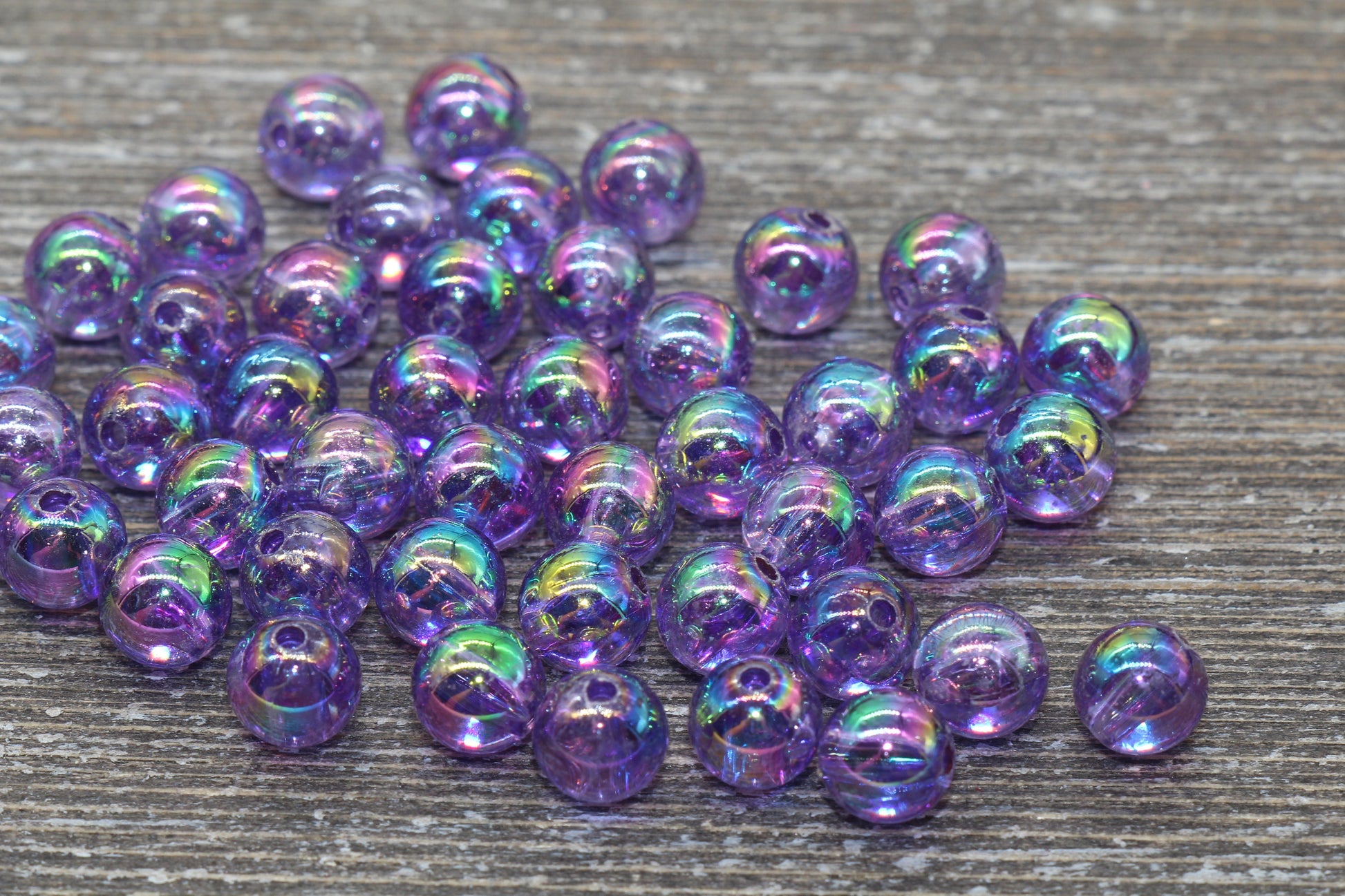 8mm Purple AB Round Beads, Iridescent Acrylic Gumball Beads, Transparent Round Spacer Beads, Bubblegum Beads, Plastic Round Bead #922