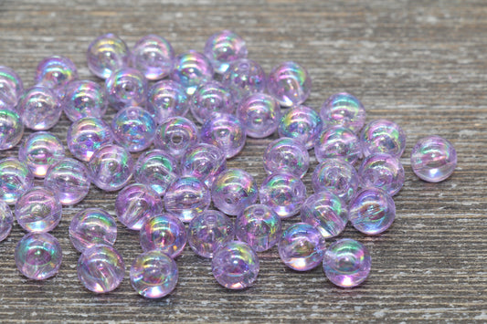 8mm Light Purple AB Round Beads, Iridescent Acrylic Gumball Beads, Transparent Round Spacer Beads, Bubblegum Beads, Plastic Round Bead #928