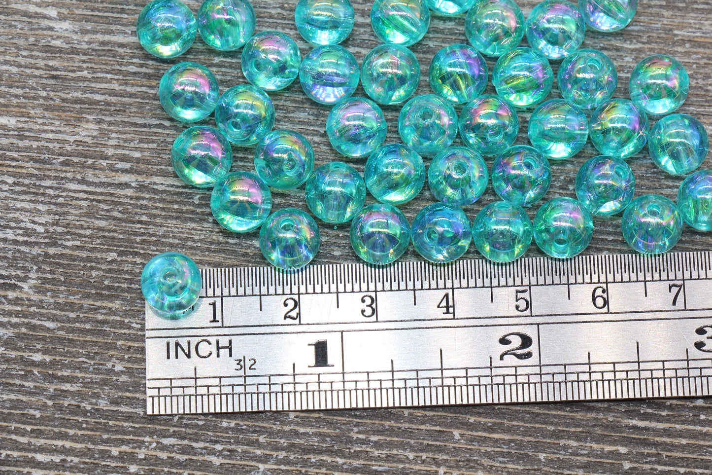 8mm Sea Green AB Round Beads, Iridescent Acrylic Gumball Beads, Transparent Round Spacer Beads, Bubblegum Beads, Plastic Round Bead #932