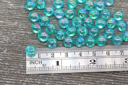 8mm Sea Green AB Round Beads, Iridescent Acrylic Gumball Beads, Transparent Round Spacer Beads, Bubblegum Beads, Plastic Round Bead #932