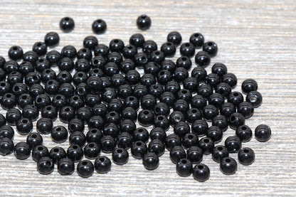 5mm Black Gumball Beads, Black Round Acrylic Loose Beads, Plastic Round Bubblegum Beads, Smooth Round Beads #986