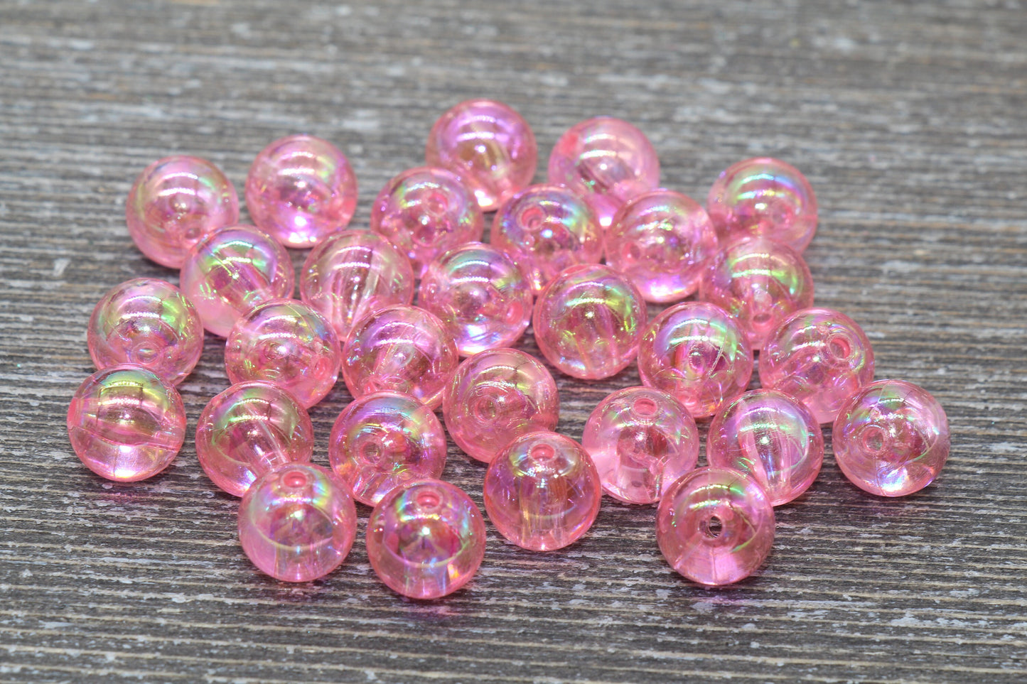 10mm Pink AB Round Beads, Iridescent Acrylic Gumball Beads, Transparent Round Spacer Beads, Bubblegum Beads, Plastic Round Bead #938