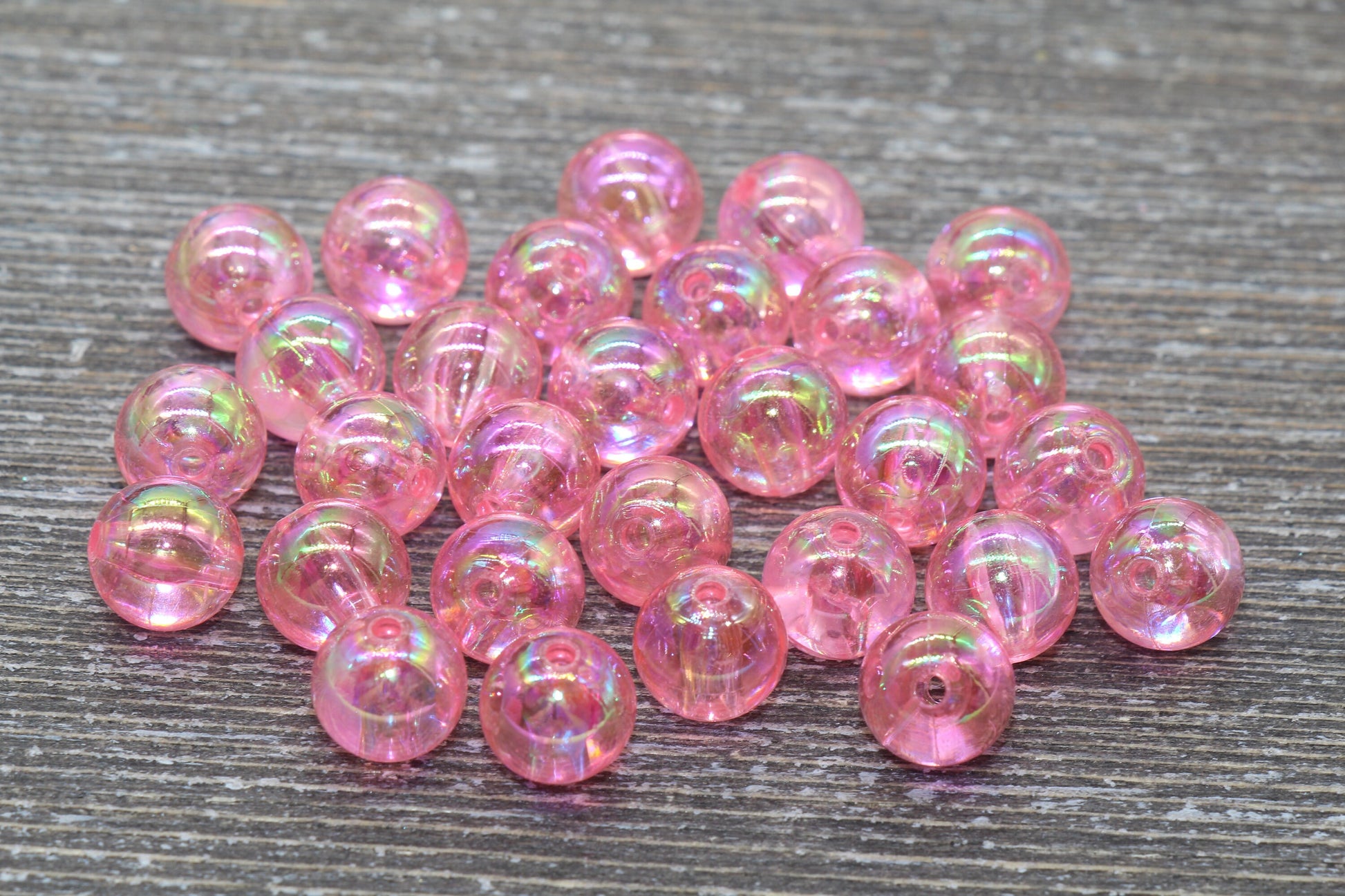 10mm Pink AB Round Beads, Iridescent Acrylic Gumball Beads, Transparent Round Spacer Beads, Bubblegum Beads, Plastic Round Bead #938