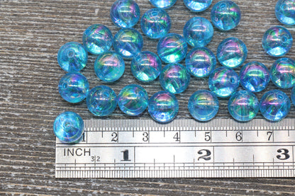 10mm Blue AB Round Beads, Iridescent Acrylic Gumball Beads, Transparent Round Spacer Beads, Bubblegum Beads, Plastic Round Bead #943