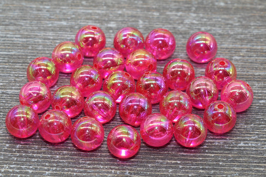 12mm Fuchsia AB Round Beads, Iridescent Acrylic Gumball Beads, Transparent Round Spacer Beads, Bubblegum Beads, Plastic Round Bead #946