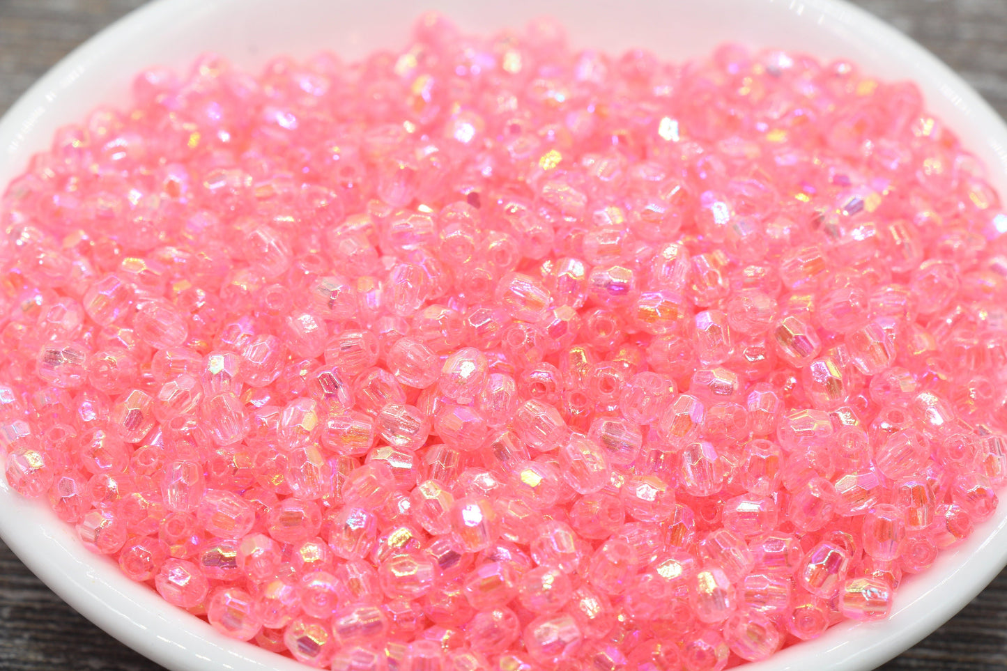 4mm Pink AB Faceted Beads, Iridescent Acrylic Gumball Beads, Transparent Faceted Spacer Beads, Bubblegum Beads, Plastic Rainbow Bead #948