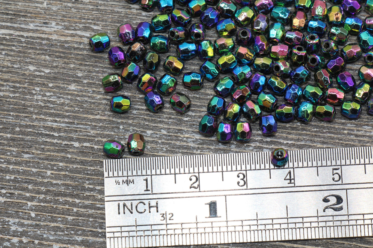 4mm Black AB Faceted Beads, Iridescent Acrylic Gumball Beads, Black Faceted Spacer Beads, Bubblegum Beads, Plastic Rainbow Bead #949