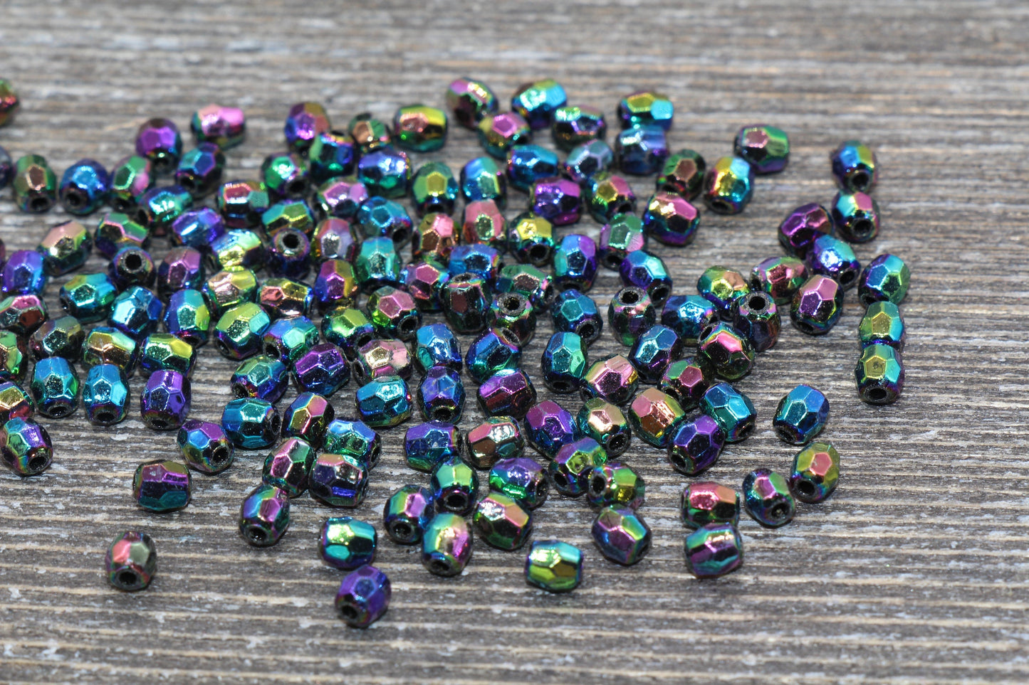 4mm Black AB Faceted Beads, Iridescent Acrylic Gumball Beads, Black Faceted Spacer Beads, Bubblegum Beads, Plastic Rainbow Bead #949