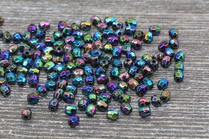 4mm Black AB Faceted Beads, Iridescent Acrylic Gumball Beads, Black Faceted Spacer Beads, Bubblegum Beads, Plastic Rainbow Bead #949