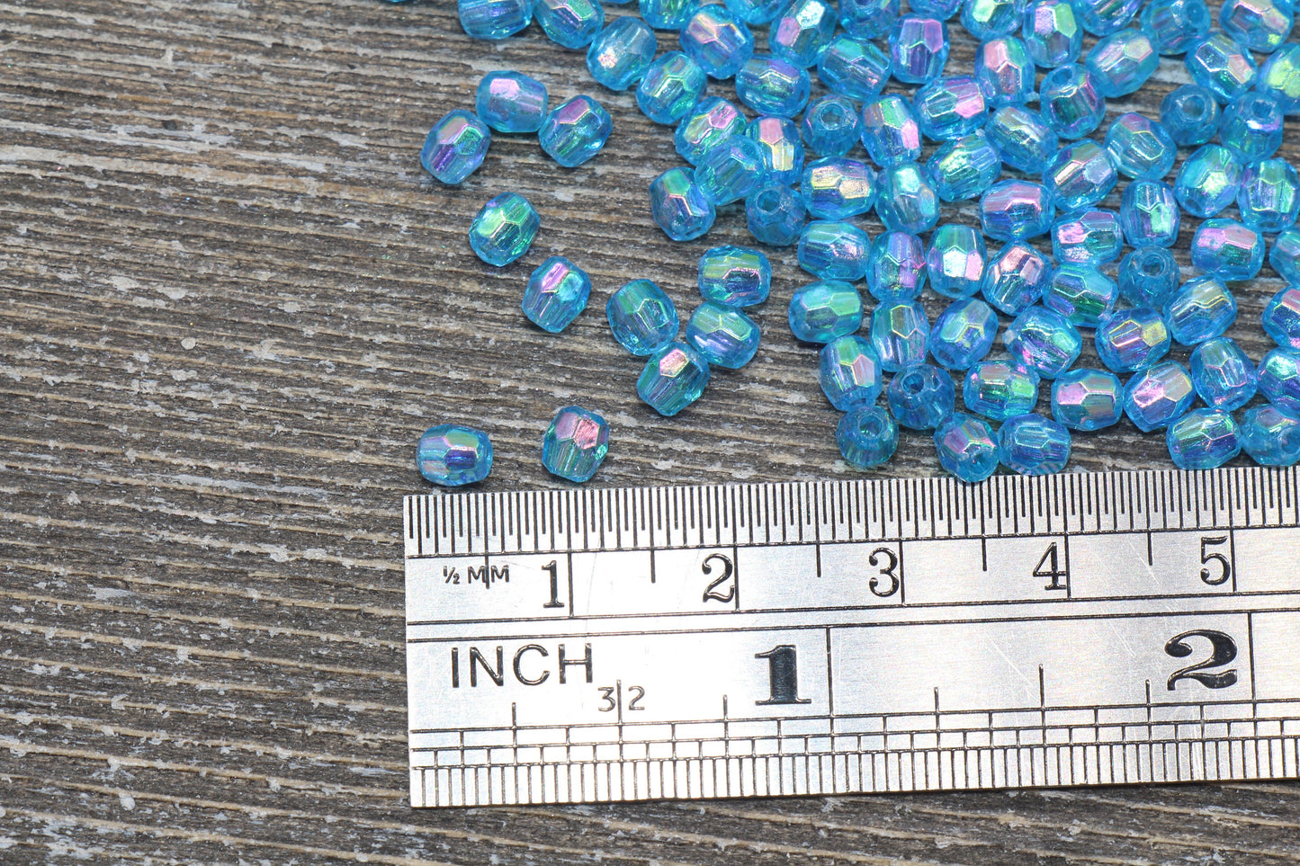 4mm Blue AB Faceted Beads, Iridescent Acrylic Gumball Beads, Blue Faceted Spacer Beads, Bubblegum Beads, Plastic Rainbow Bead #951