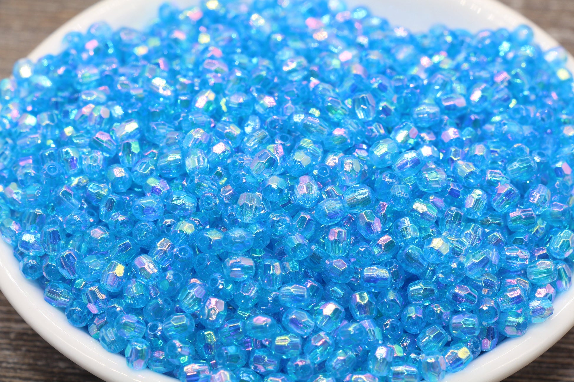 4mm Blue AB Faceted Beads, Iridescent Acrylic Gumball Beads, Blue Faceted Spacer Beads, Bubblegum Beads, Plastic Rainbow Bead #951