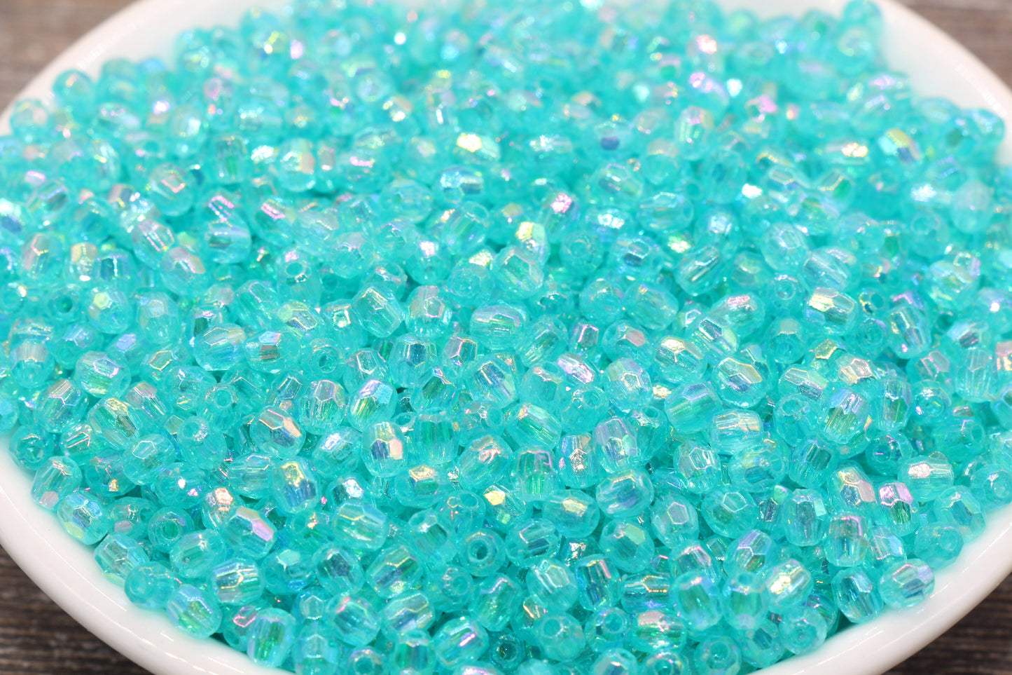 4mm Sea Green AB Faceted Beads, Iridescent Acrylic Gumball Beads, Sea Green Faceted Spacer Beads, Bubblegum Beads, Plastic Rainbow Bead #954