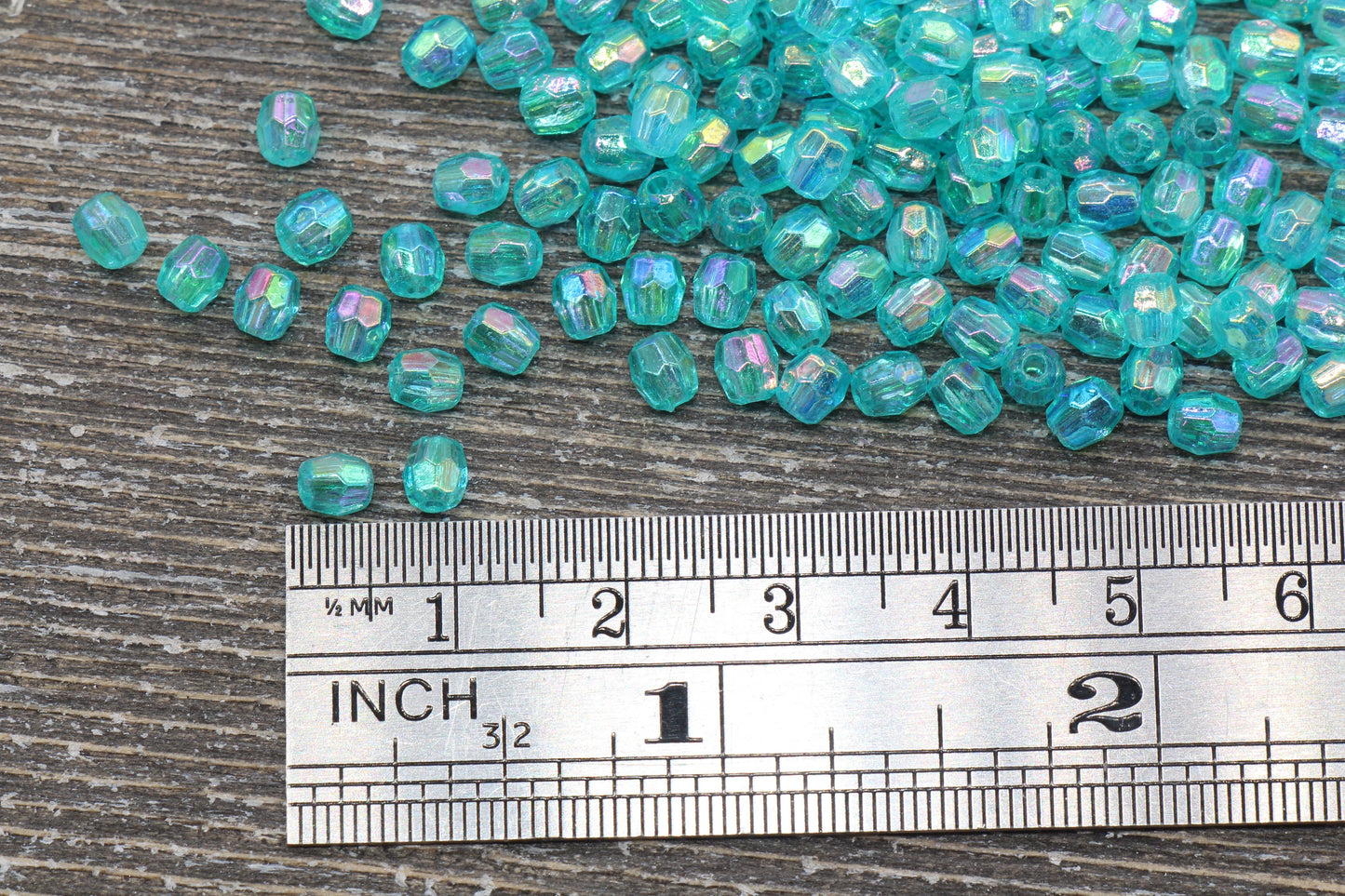 4mm Sea Green AB Faceted Beads, Iridescent Acrylic Gumball Beads, Sea Green Faceted Spacer Beads, Bubblegum Beads, Plastic Rainbow Bead #954