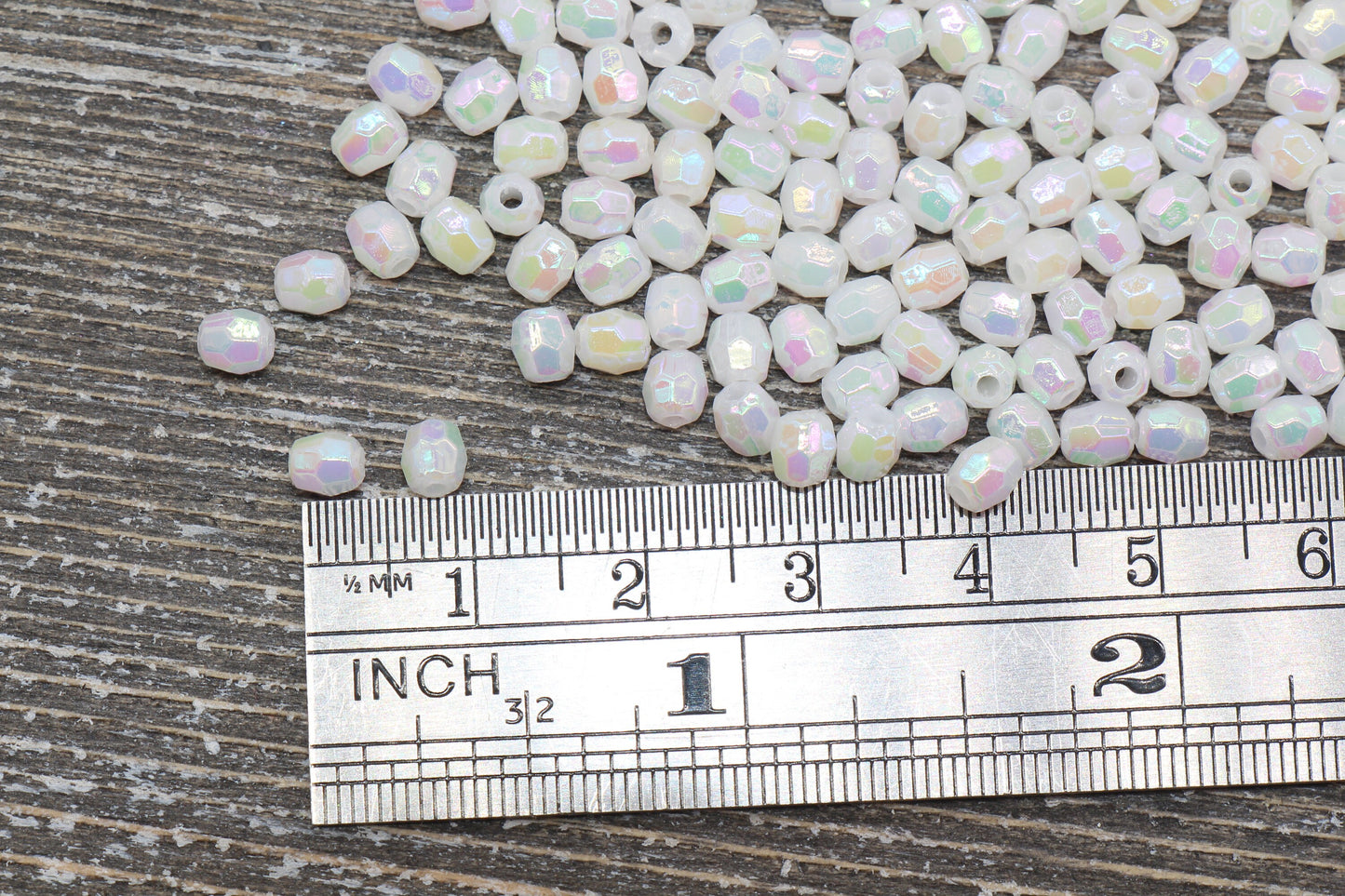 4mm White AB Faceted Beads, Iridescent Acrylic Gumball Beads, White Faceted Spacer Beads, Bubblegum Beads, Plastic Rainbow Bead #957