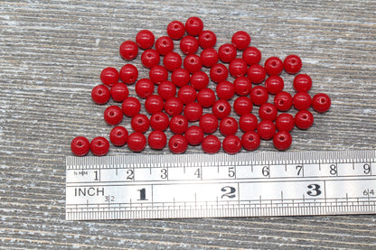 6mm Garnet Red Gumball Beads, Round Acrylic Red Loose Beads, Bubblegum Beads, Chunky Beads, Smooth Plastic Round Beads #997