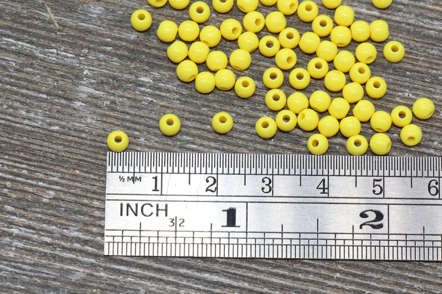 4mm Yellow Round Beads, Acrylic Gumball Beads, Round Spacer Beads, Bubblegum Beads, Plastic Round Smooth Bead #239