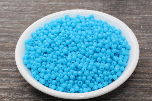 4mm Blue Round Beads, Acrylic Gumball Beads, Blue Round Spacer Beads, Bubblegum Beads, Plastic Round Smooth Bead #241