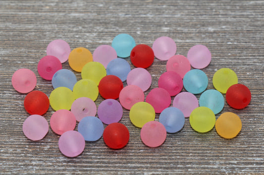 10mm Matte Multicolored Gumball Beads, Round Acrylic Loose Beads, Frosted Bubblegum Beads, Chunky Beads, Round Plastic Beads #738