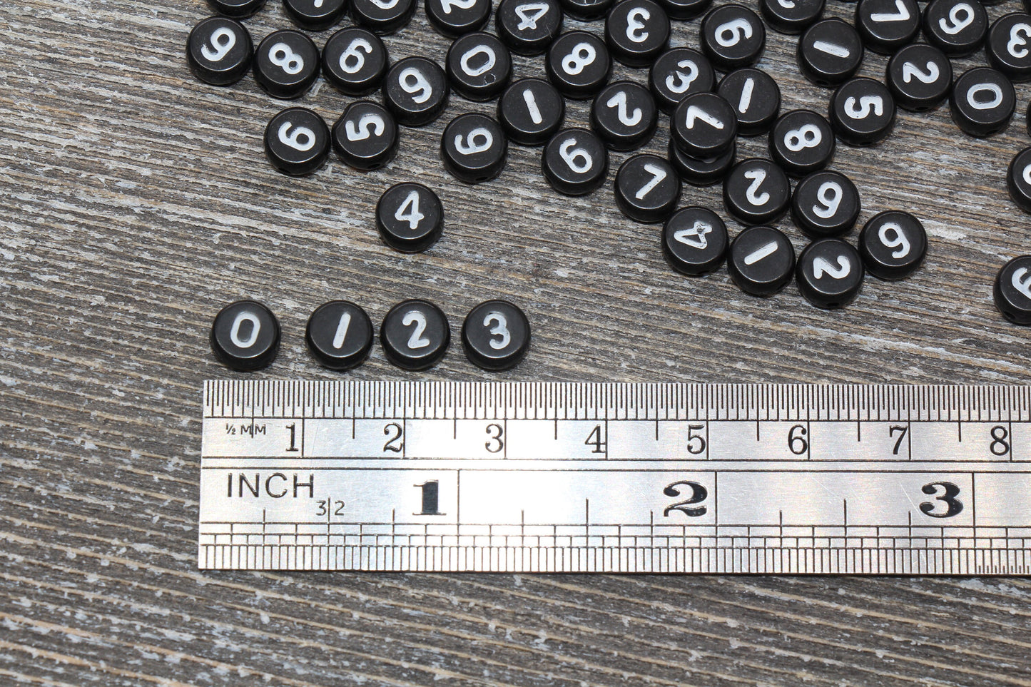 Black Number Beads, Acrylic Black Number Beads, Plastic Round Acrylic Beads, Black Beads with White Numbers, Size 7mm #97