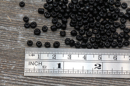 Glass Seed Beads, 4mm 6/0 Glass Round Seed Beads, Black Opaque Seed Beads, Rocailles Beads, Beading Supplies #1014