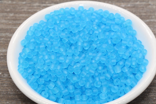 Matte Glass Seed Beads, 4mm 6/0 Glass Round Seed Beads, Matte Sky Blue Trans Seed Beads, Rocailles Beads, Beading Supplies #1024