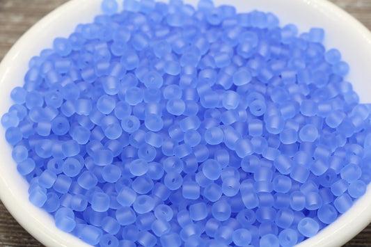 Matte Glass Seed Beads, 4mm 6/0 Glass Round Seed Beads, Matte Blue Trans Seed Beads, Rocailles Beads, Beading Supplies #1026