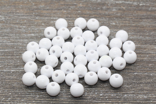 10mm White Gumball Beads, Round Acrylic White Loose Beads, Bubblegum Beads, Chunky Beads, Bubble Gum Beads, Smooth Plastic Round Beads #319