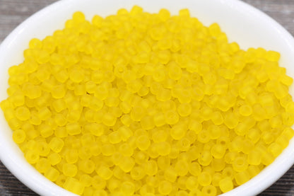 Matte Glass Seed Beads, 4mm 6/0 Glass Round Seed Beads, Matte Yellow Trans Seed Beads, Rocailles Beads, Beading Supplies #1029