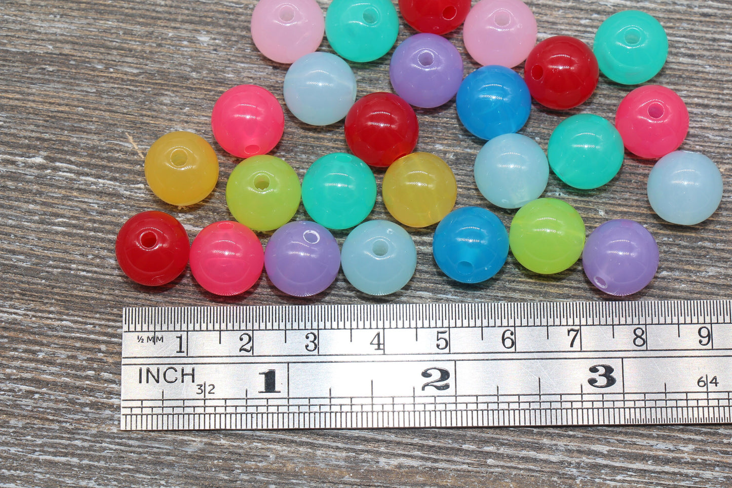 12mm Multicolored Jelly Gumball Beads, Round Acrylic Loose Beads, Bubblegum Beads, Chunky Beads, Round Plastic Beads #1033