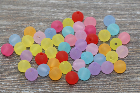 8mm Matte Multicolor Gumball Beads, Round Acrylic Loose Beads, Frosted Bubblegum Beads, Chunky Beads, Round Plastic Beads #737