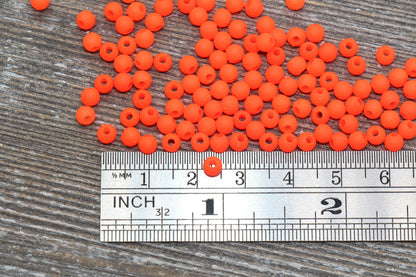 4mm Matte Orange Round Beads, Acrylic Gumball Beads, Frosted Orange Round Spacer Beads, Bubblegum Beads, Plastic Round Smooth Bead #766