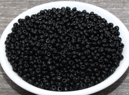 Glass Seed Beads, 4mm 6/0 Glass Round Seed Beads, Black Opaque Seed Beads, Rocailles Beads, Beading Supplies #1014