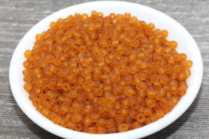 Matte Glass Seed Beads, 4mm 6/0 Glass Round Seed Beads, Frosted Rust Orange Trans Seed Beads, Rocailles Beads, Beading Supplies #1022