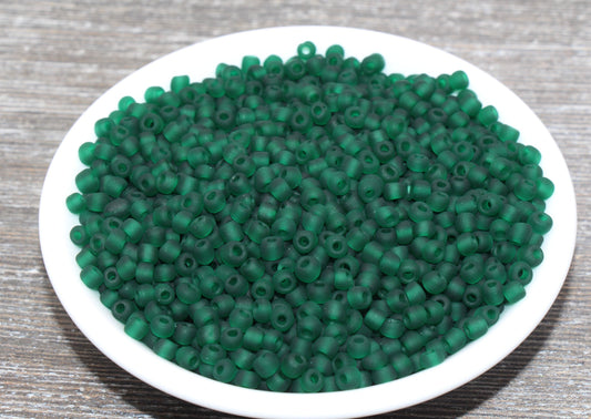 Matte Glass Seed Beads, 4mm 6/0 Glass Round Seed Beads, Matte Dark Green Trans Seed Beads, Rocailles Beads, Beading Supplies #1025